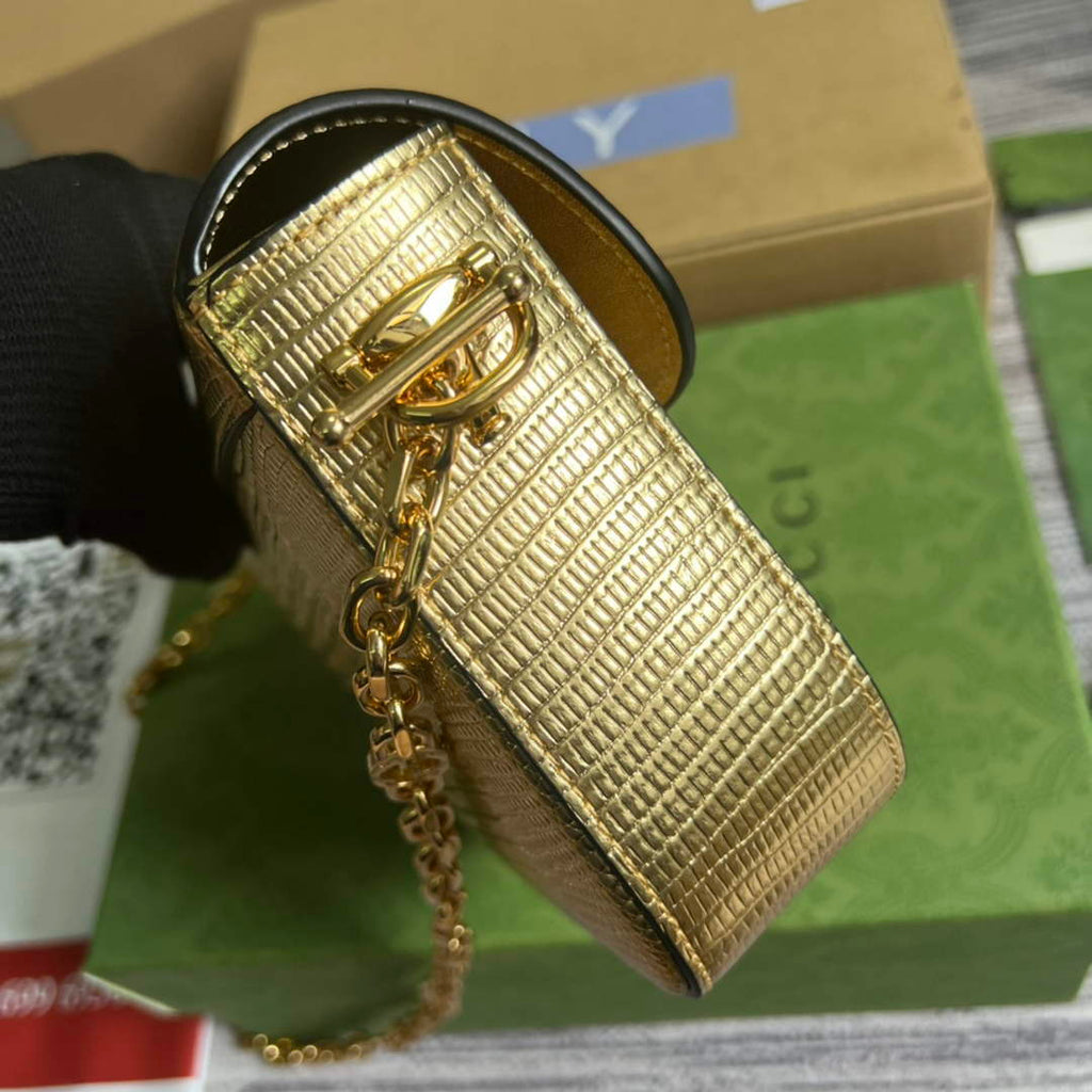 Gucci Horsebit 1955 lizard mini bag 675801 gold leather