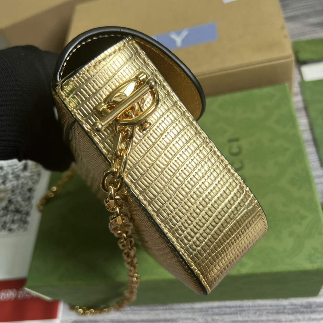 Gucci Horsebit 1955 lizard mini bag 675801 gold leather - Default Title - View 3