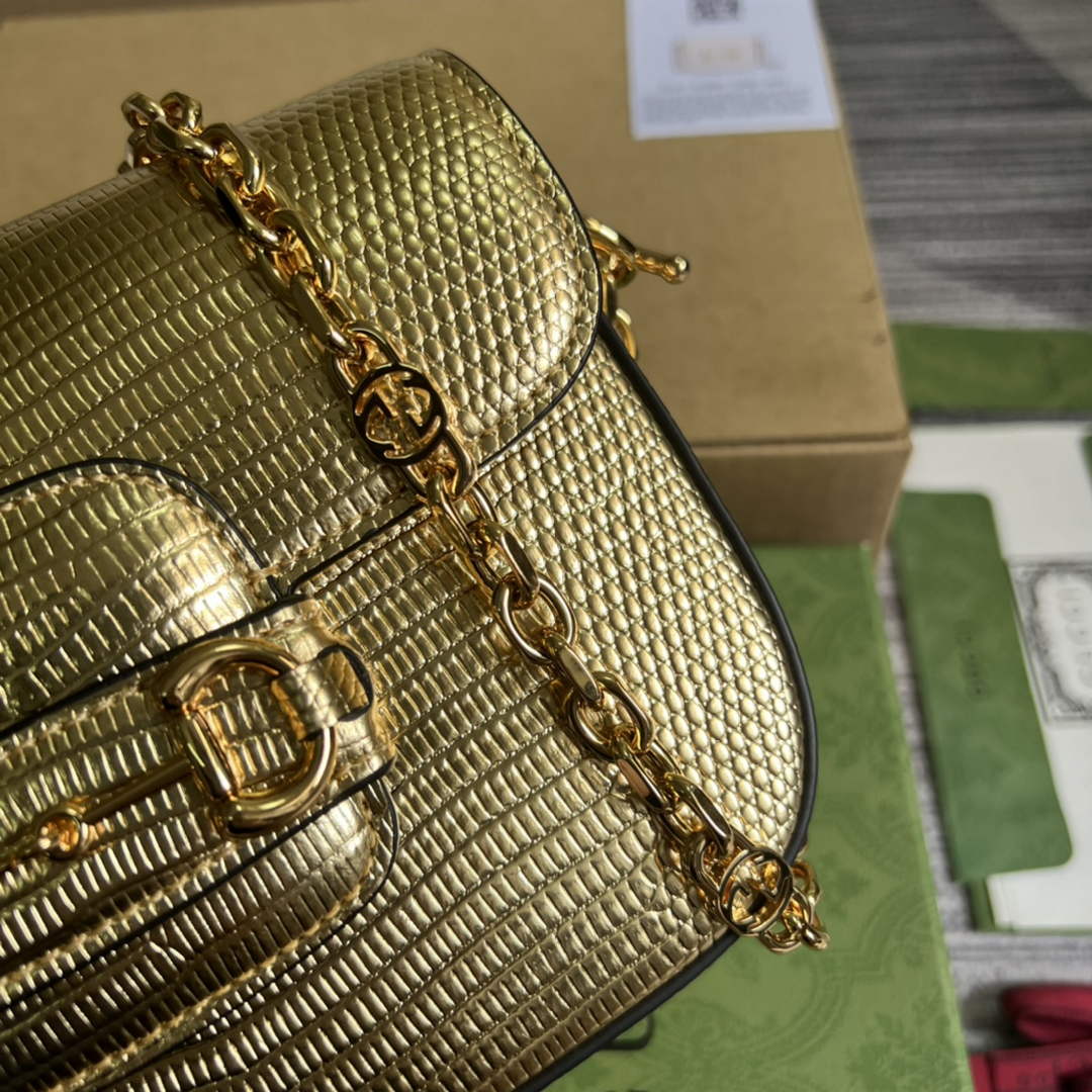 Gucci Horsebit 1955 lizard mini bag 675801 gold leather - Default Title - View 5