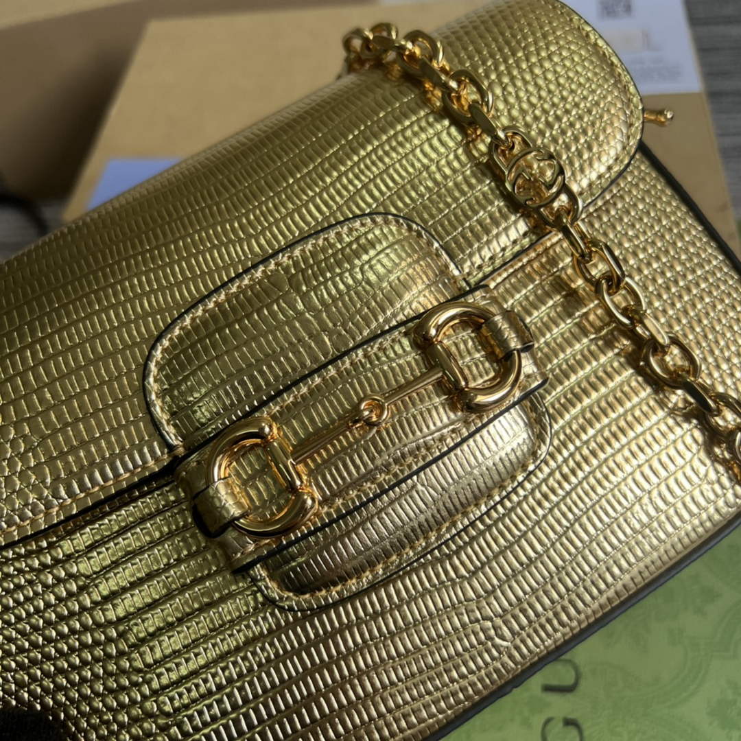 Gucci Horsebit 1955 lizard mini bag 675801 gold leather - Default Title - View 6