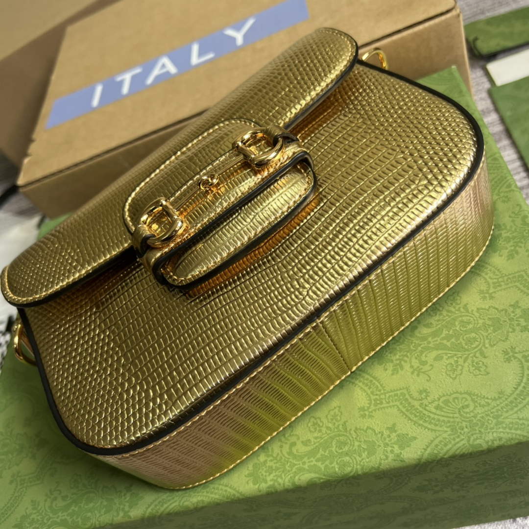 Gucci Horsebit 1955 lizard mini bag 675801 gold leather - Default Title - View 7