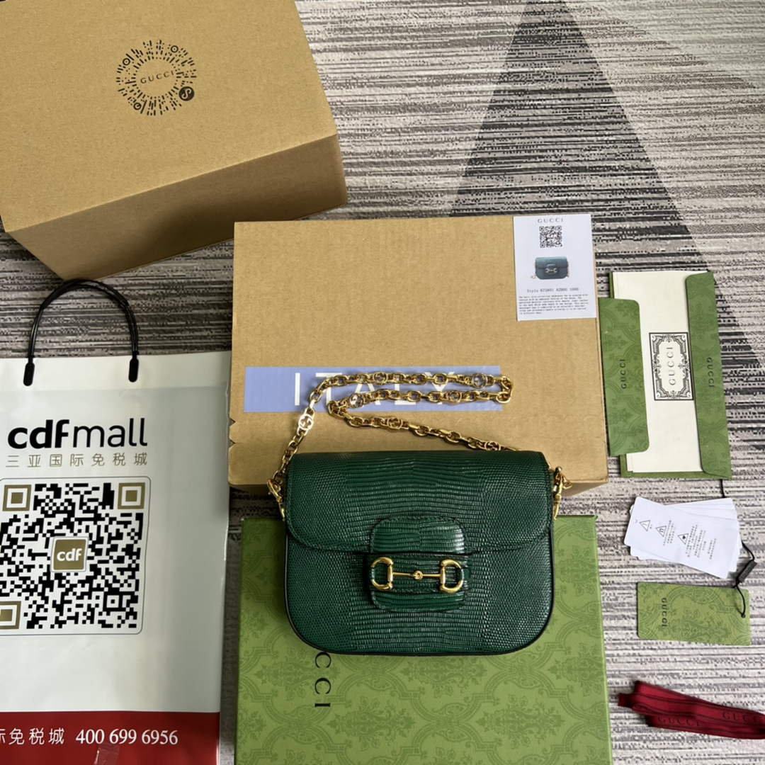 Gucci Horsebit 1955 lizard mini bag 675801 green leather