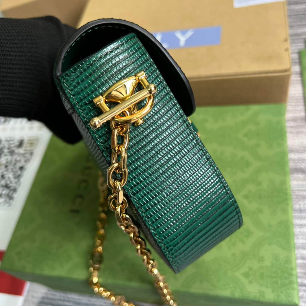 Gucci Horsebit 1955 lizard mini bag 675801 green leather