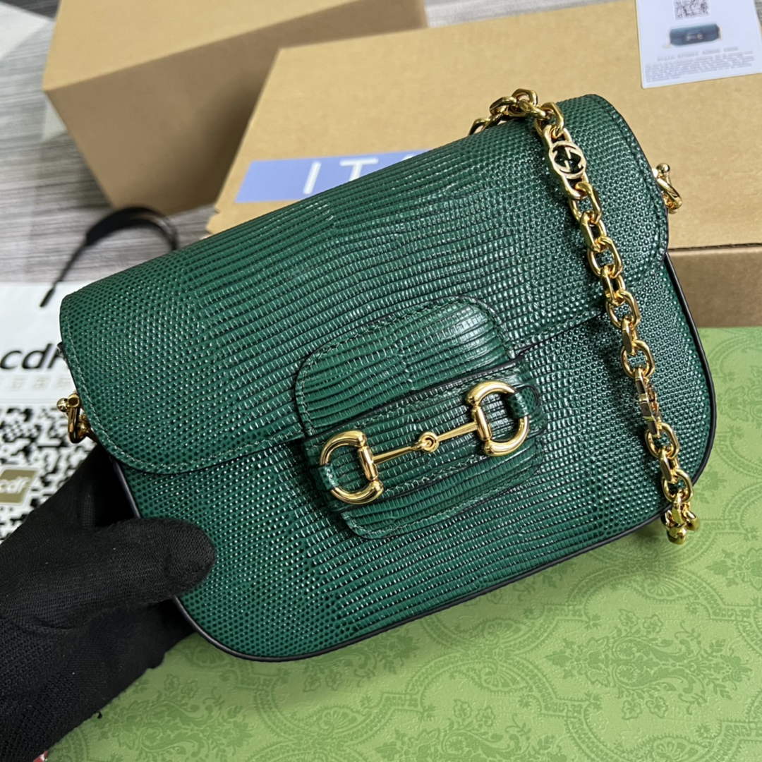 Gucci Horsebit 1955 lizard mini bag 675801 green leather - Default Title - View 1