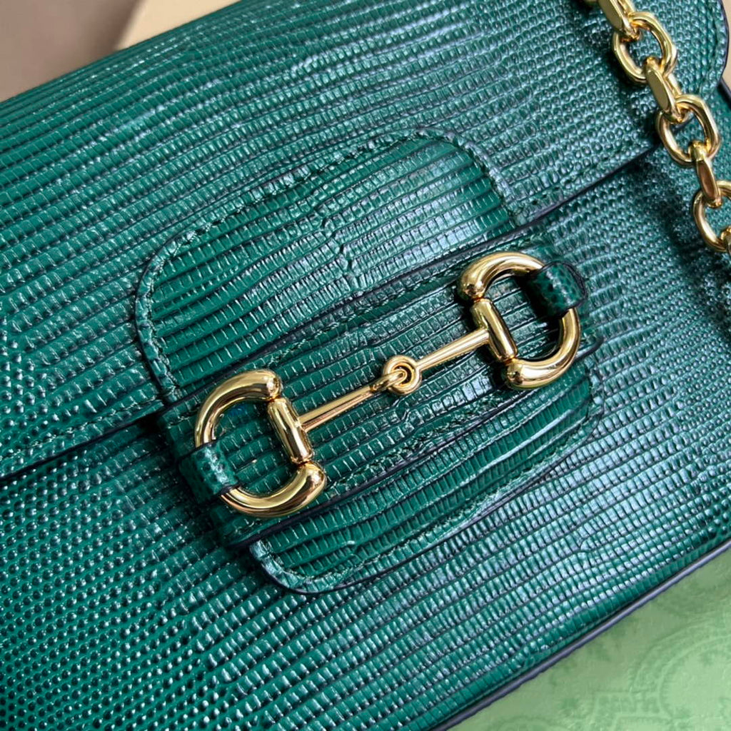 Gucci Horsebit 1955 lizard mini bag 675801 green leather