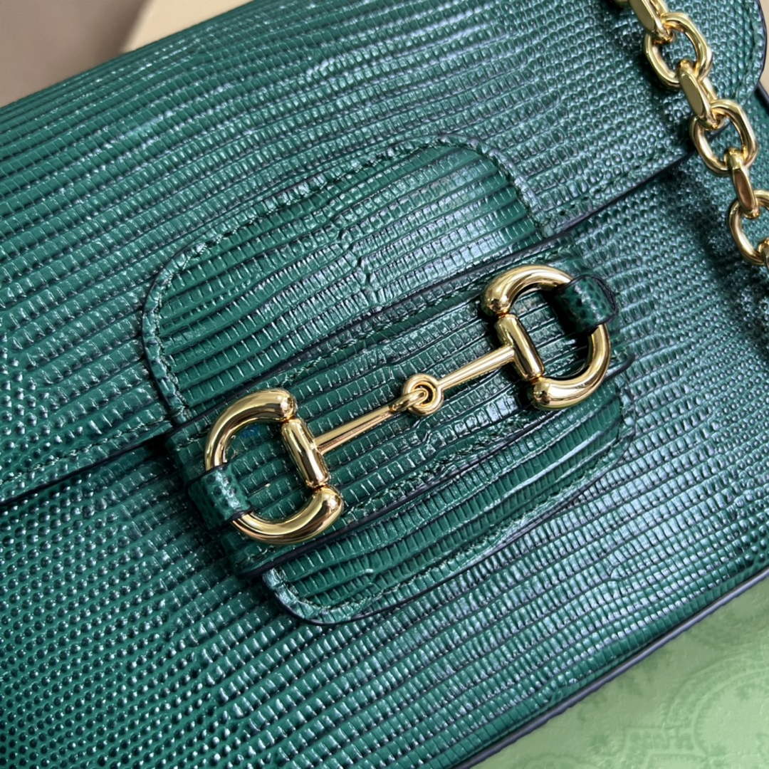 Gucci Horsebit 1955 lizard mini bag 675801 green leather - Default Title - View 5