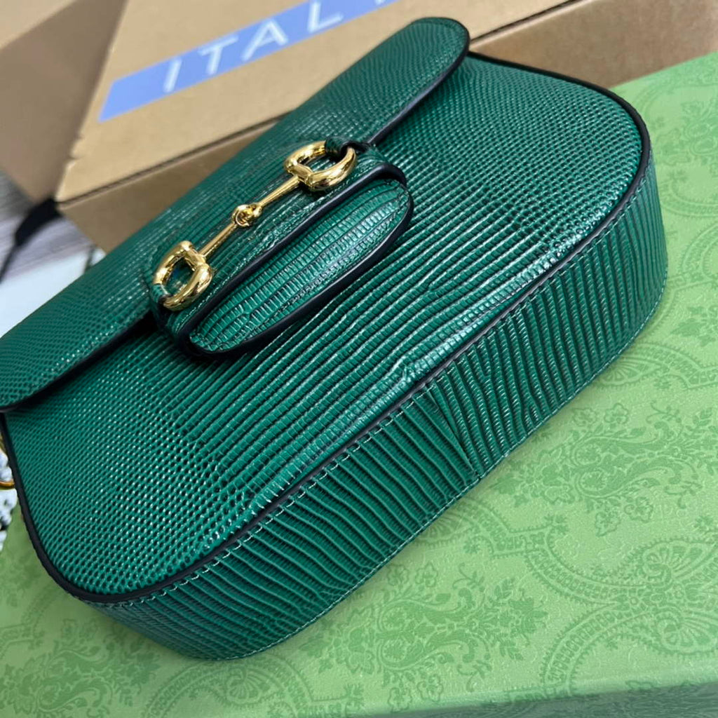 Gucci Horsebit 1955 lizard mini bag 675801 green leather
