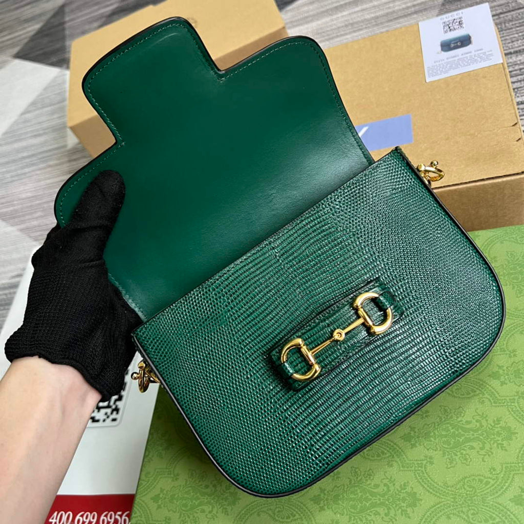 Gucci Horsebit 1955 lizard mini bag 675801 green leather