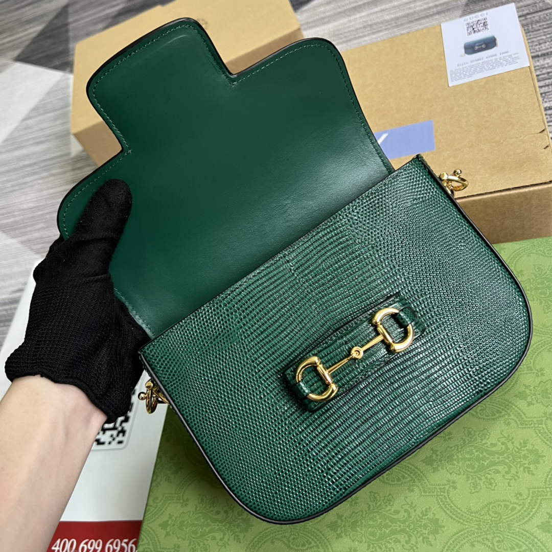Gucci Horsebit 1955 lizard mini bag 675801 green leather - Default Title - View 7
