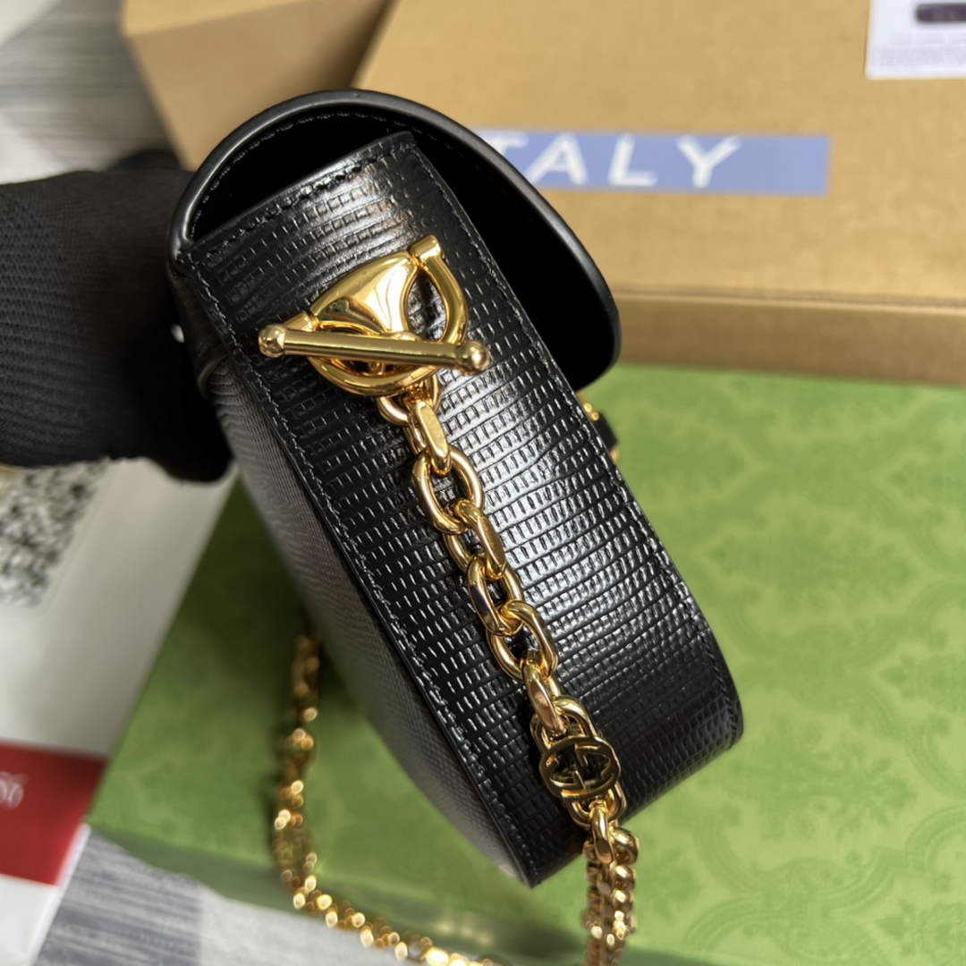 Gucci Horsebit 1955 lizard mini bag 675801 black leather - Default Title - View 4