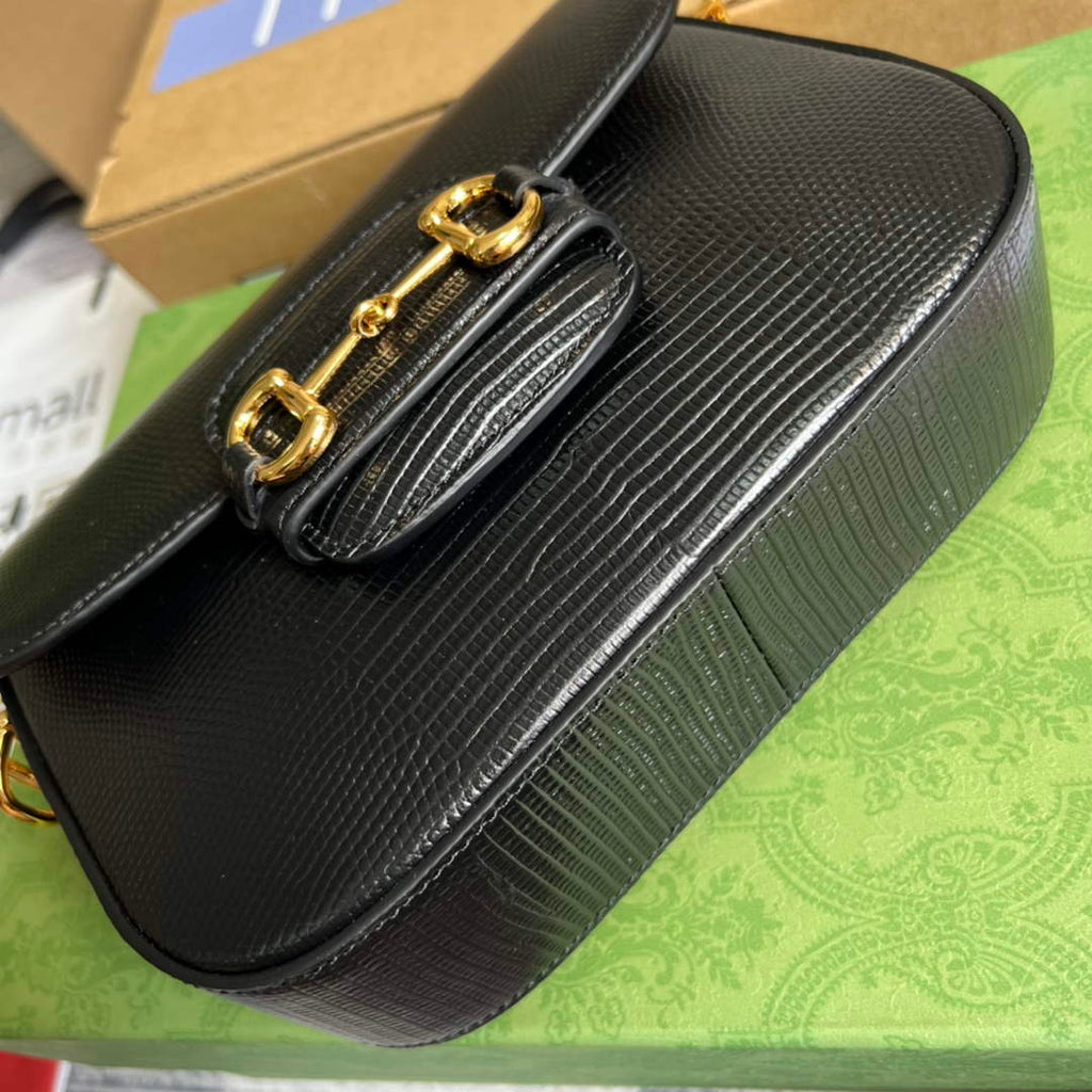 Gucci Horsebit 1955 lizard mini bag 675801 black leather