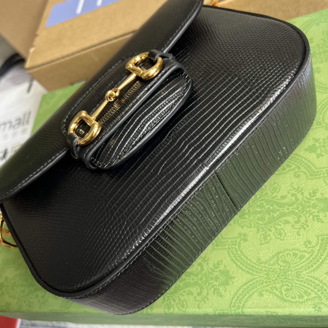 Gucci Horsebit 1955 lizard mini bag 675801 black leather