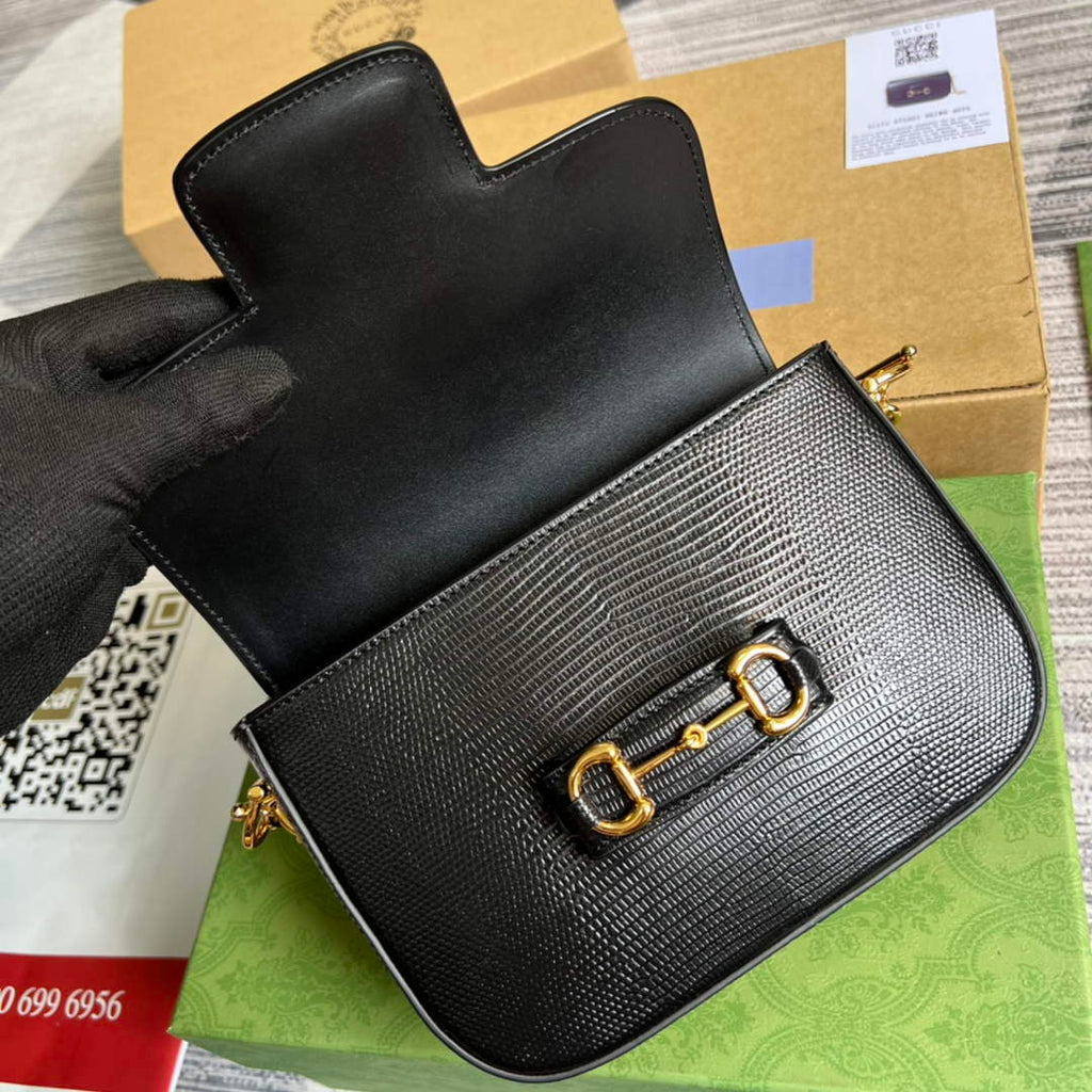 Gucci Horsebit 1955 lizard mini bag 675801 black leather