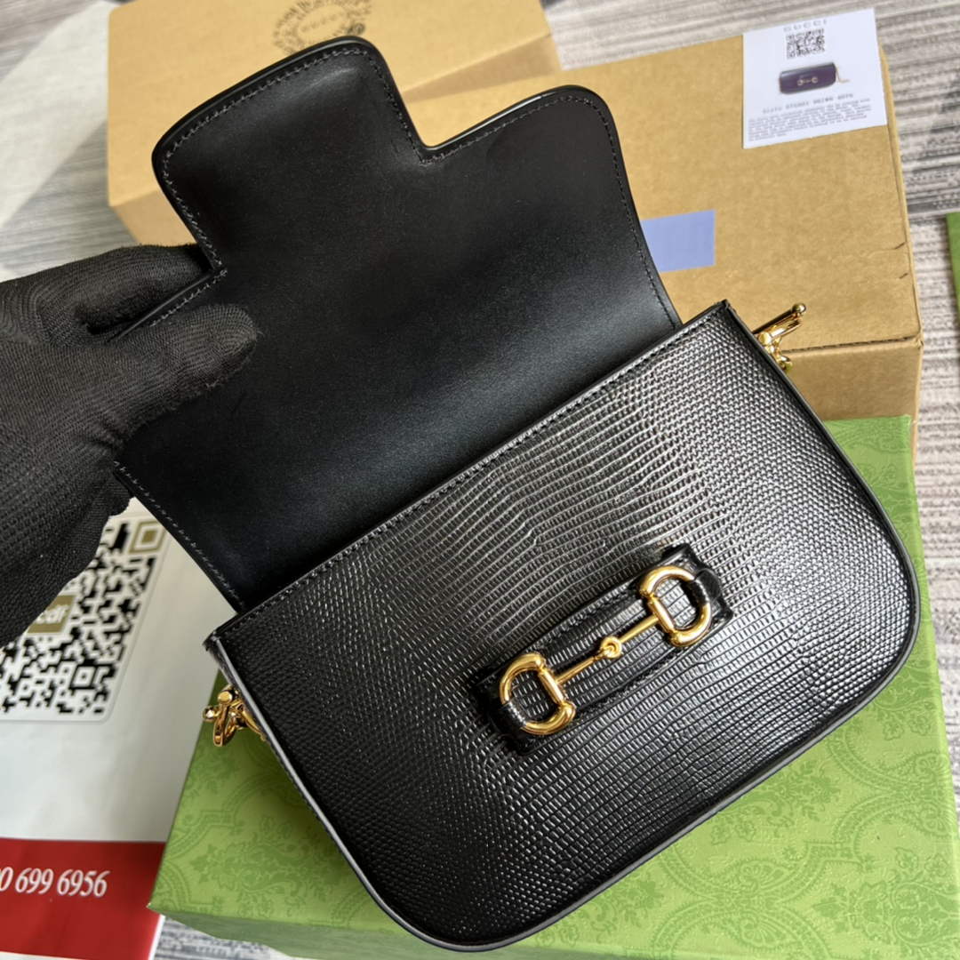 Gucci Horsebit 1955 lizard mini bag 675801 black leather - Default Title - View 7
