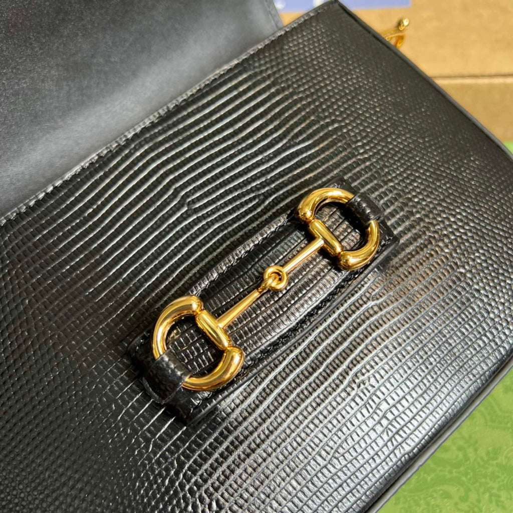 Gucci Horsebit 1955 lizard mini bag 675801 black leather