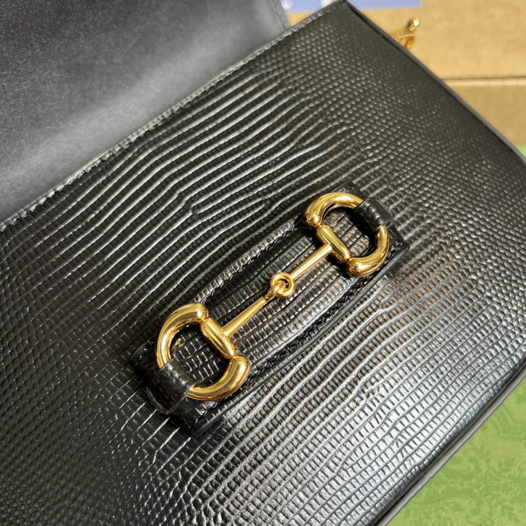 Gucci Horsebit 1955 lizard mini bag 675801 black leather