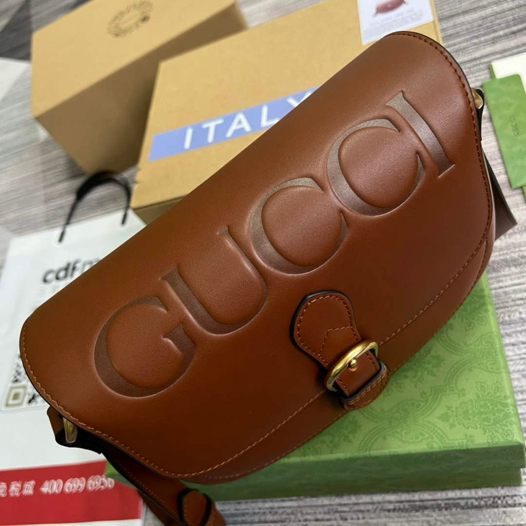 Gucci 675923 embossed leather shoulder UD0FT Bag Brown