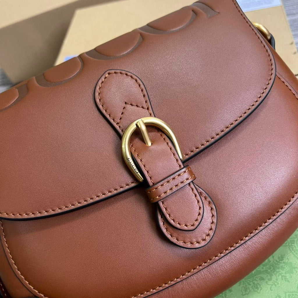 Gucci 675923 embossed leather shoulder UD0FT Bag Brown