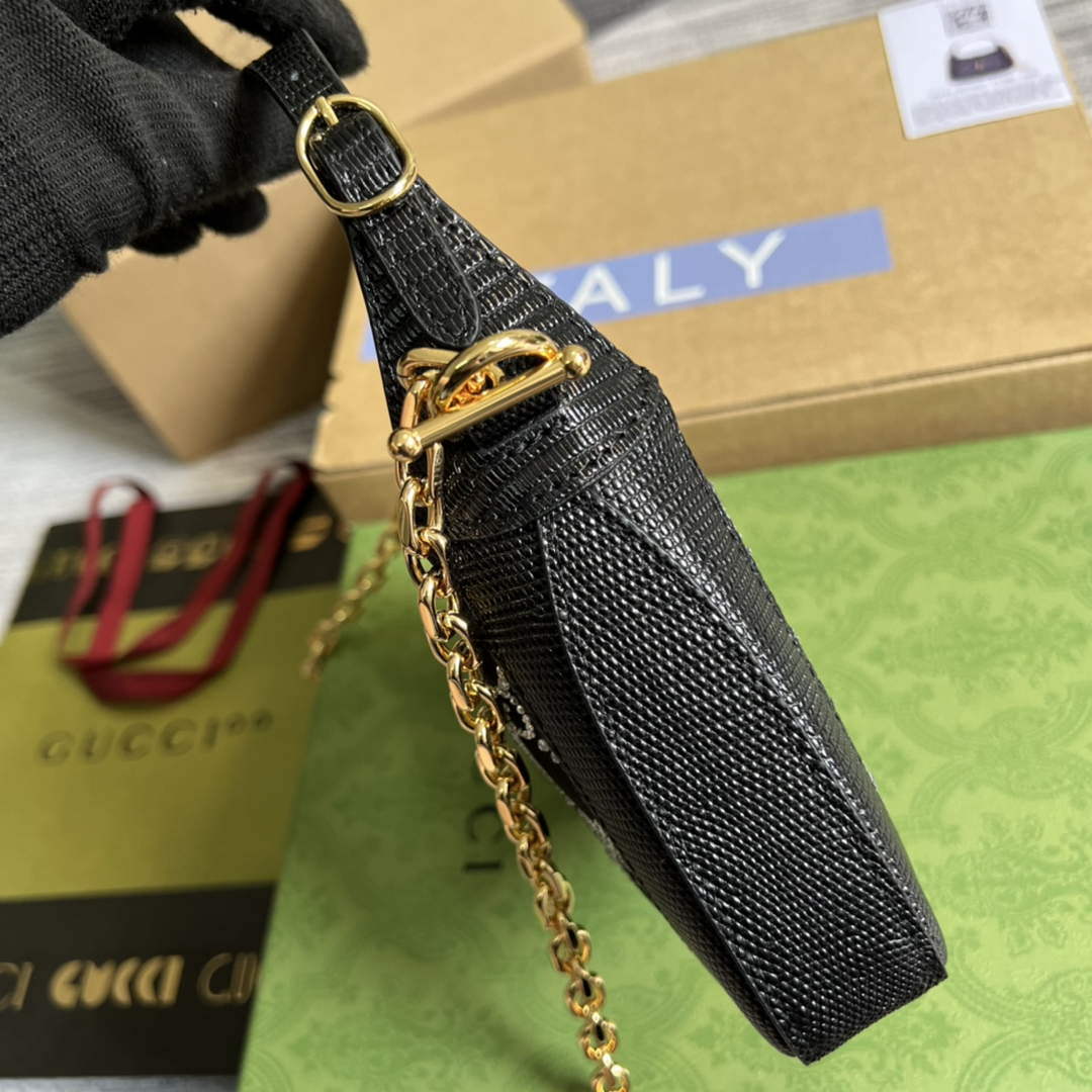 Gucci 677027 Jackie 1961 Mini Crystal GG lizard bag Black