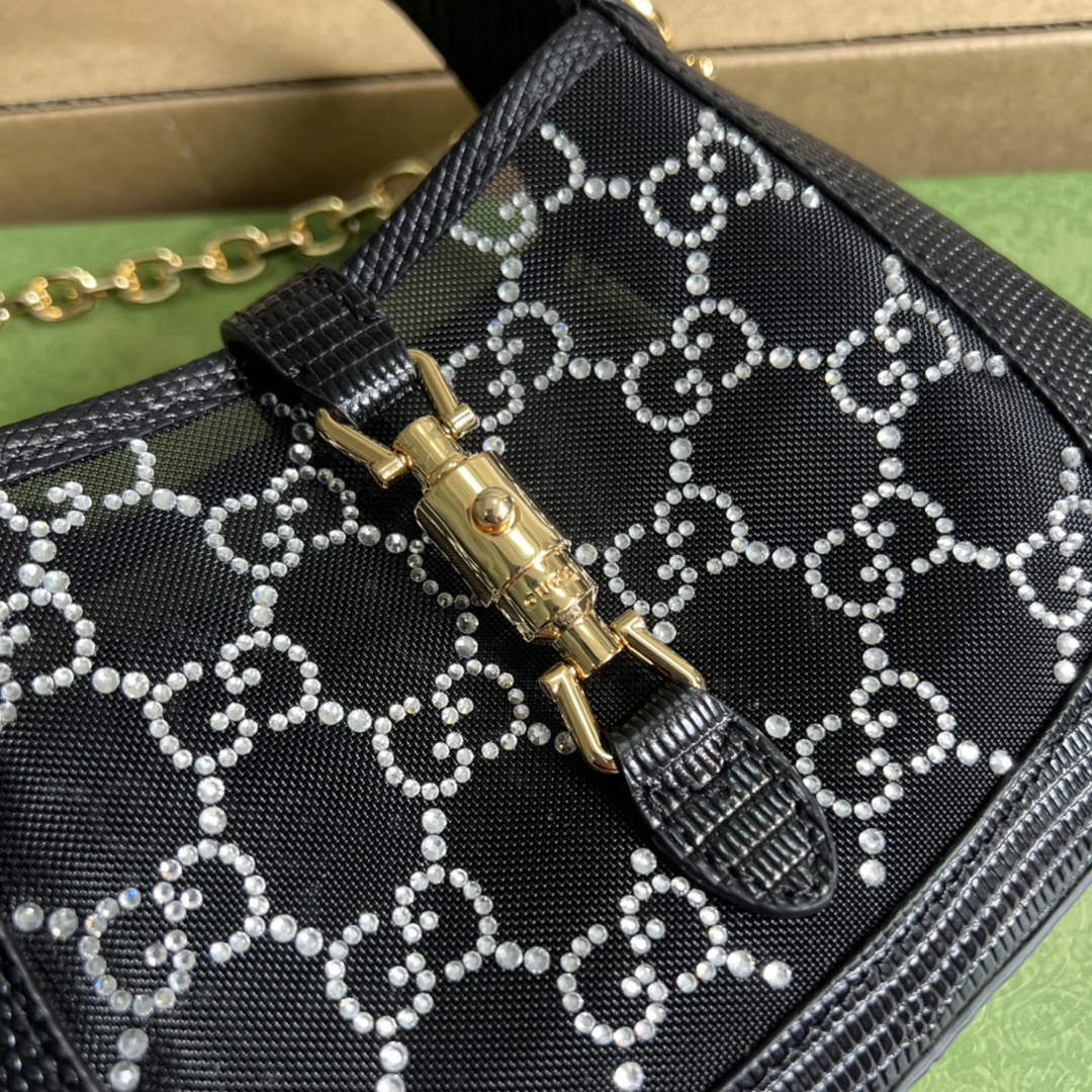 Gucci 677027 Jackie 1961 Mini Crystal GG lizard bag Black - Default Title - View 5
