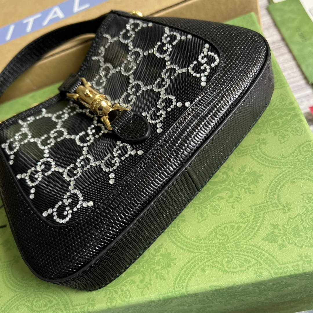 Gucci 677027 Jackie 1961 Mini Crystal GG lizard bag Black - Default Title - View 6