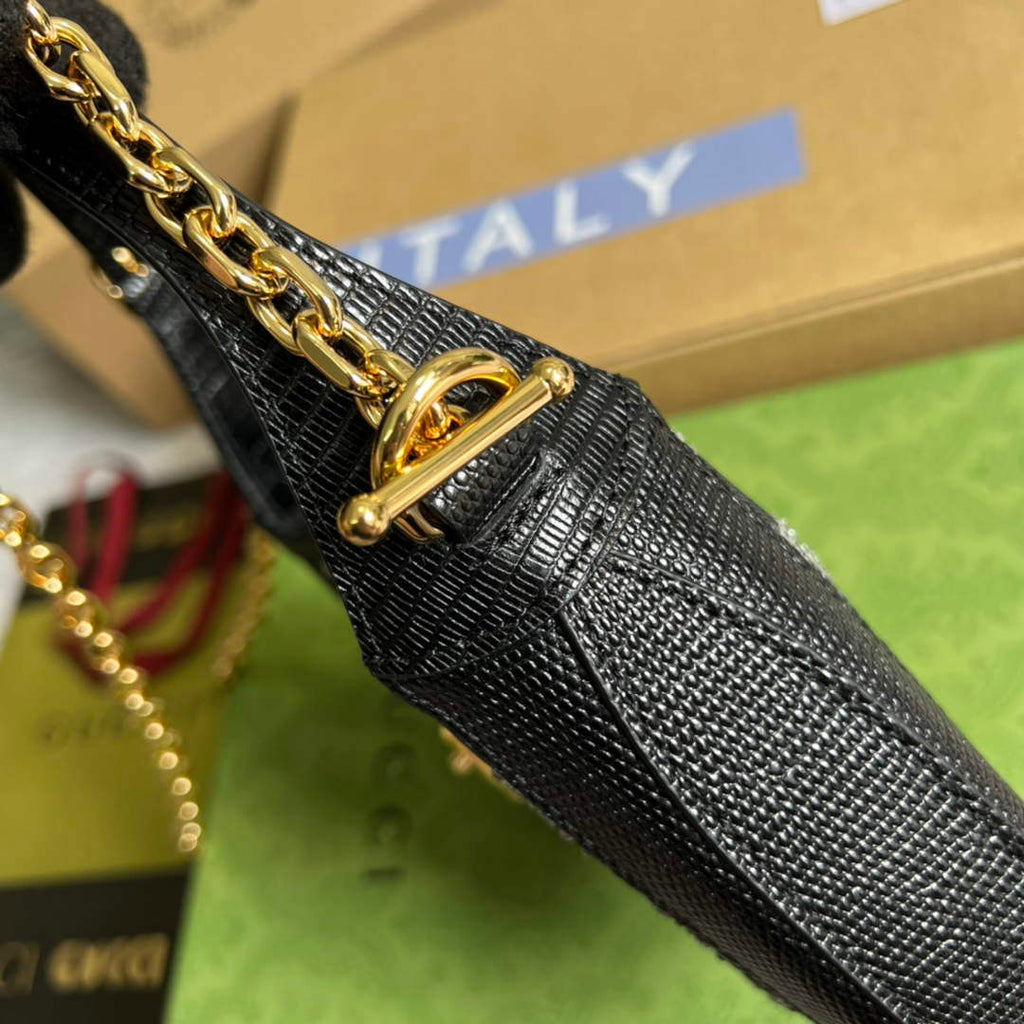 Gucci 677027 Jackie 1961 Mini Crystal GG lizard bag Black