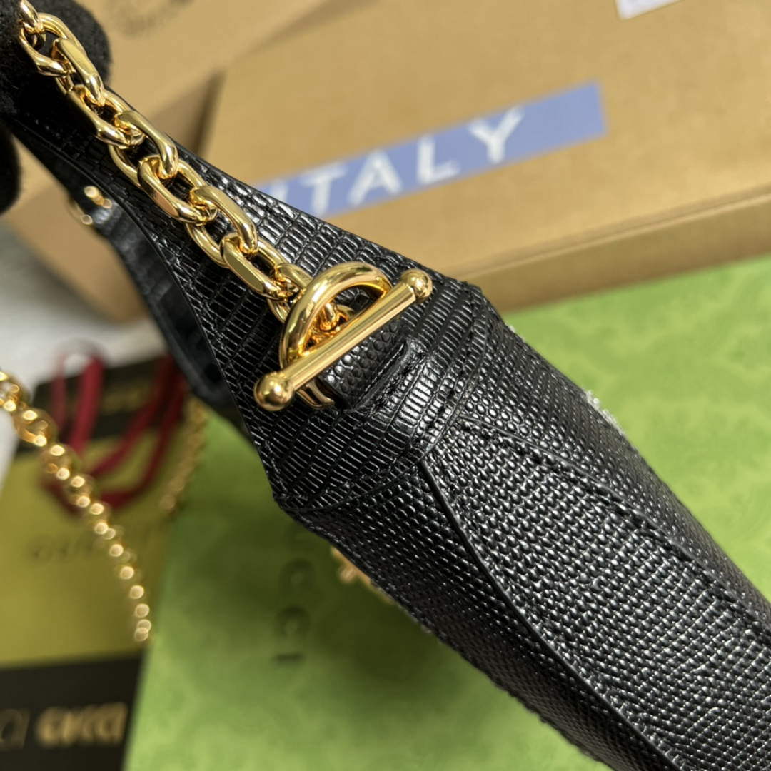 Gucci 677027 Jackie 1961 Mini Crystal GG lizard bag Black - Default Title - View 8