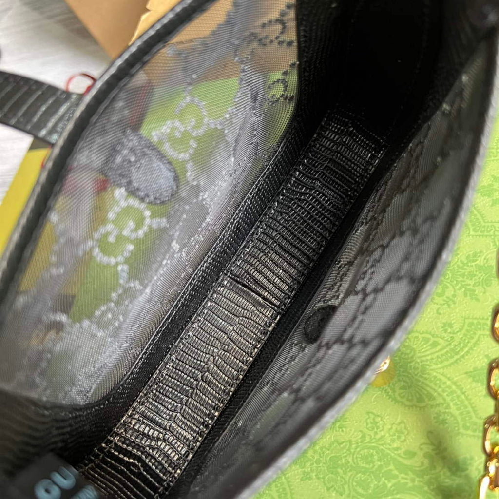 Gucci 677027 Jackie 1961 Mini Crystal GG lizard bag Black
