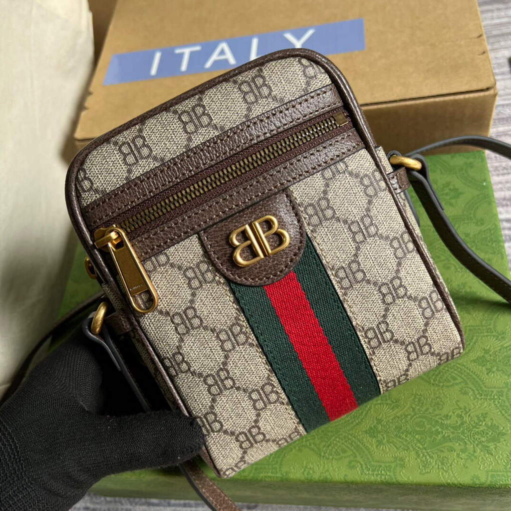 Gucci 680129 Gucci x Balenciaga The Hacker Project Shoulder Zip Bag Brown