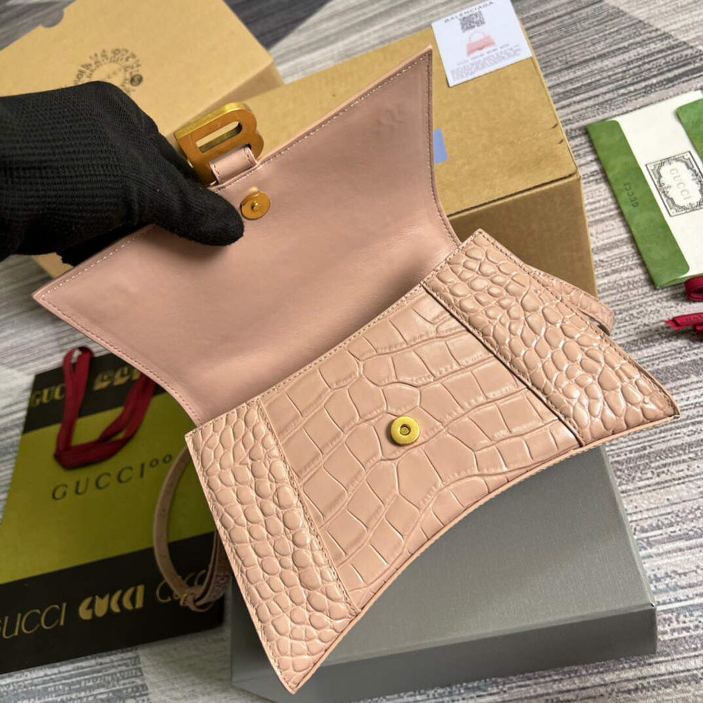 Gucci 681697 The Hacker Project Small Hourglass Crocodile Bag Pink