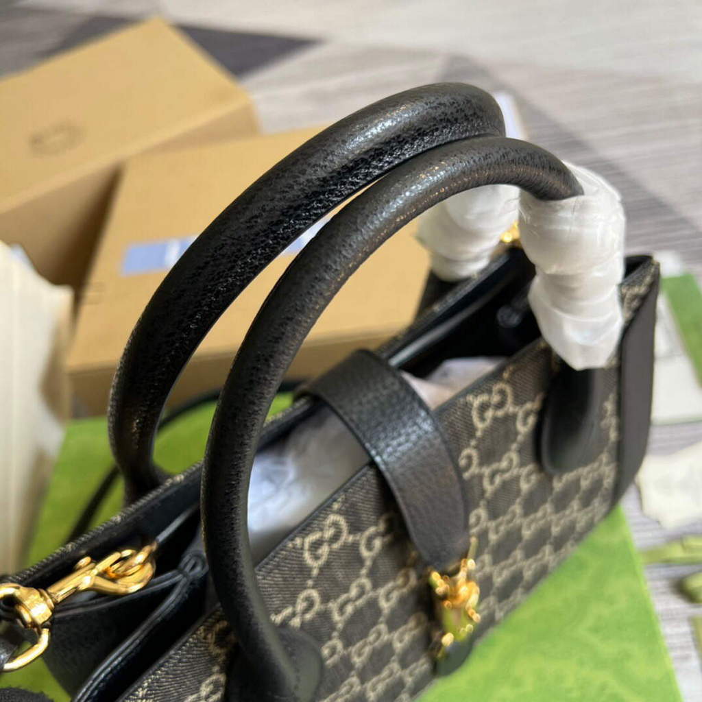 Gucci 685129 GG Jackie1961 Handbag Denim Tote Bag Black