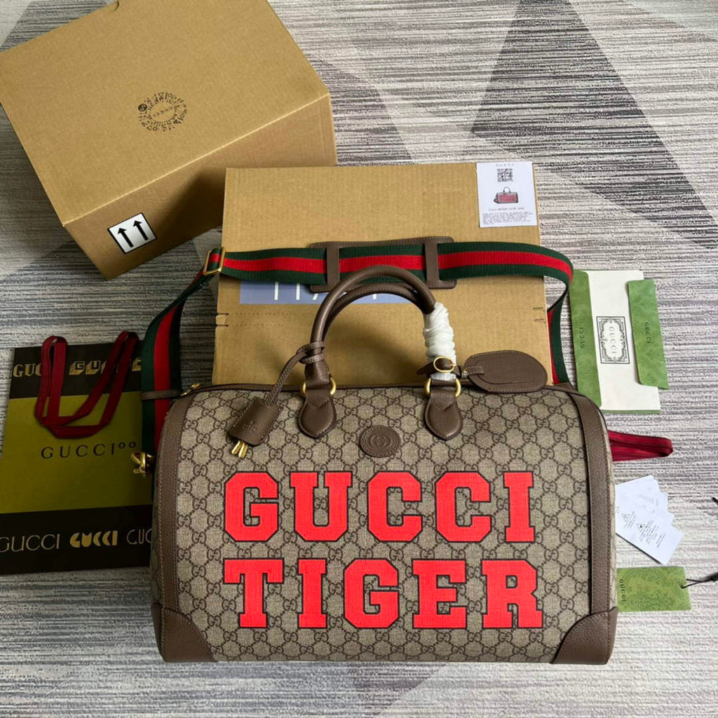Gucci 687828 Tiger GG Large Duffle Bag Brown