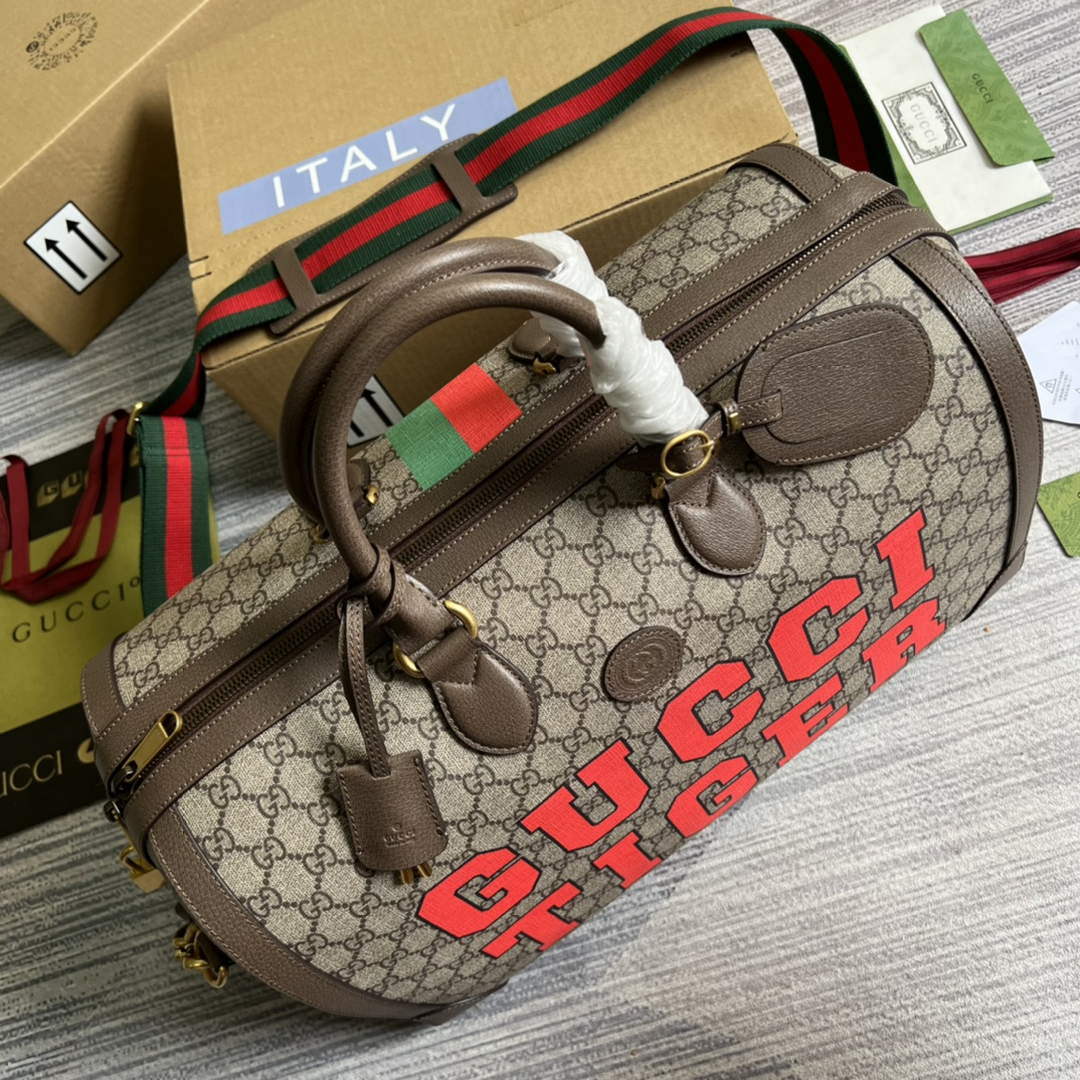 Gucci 687828 Tiger GG Large Duffle Bag Brown