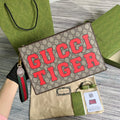 Gucci ?688378 Gucci Tiger pouch Bag Brown Print Logo