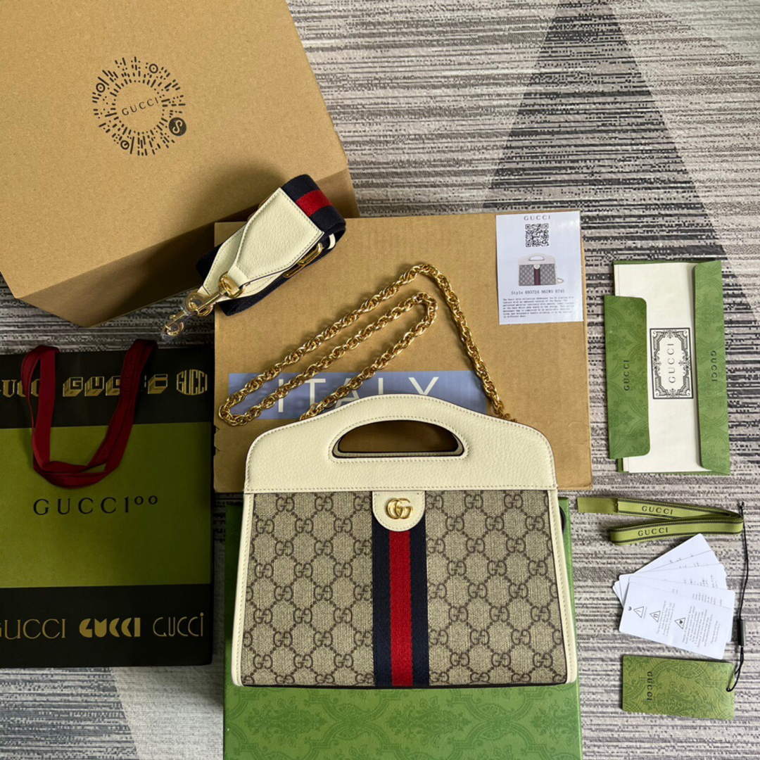 Gucci 693724 Ophidia Small Tote With Web White - Default Title - View 1