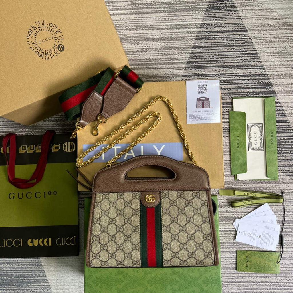 Gucci 693724 Ophidia Small Tote With Web Brown