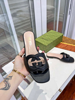 Gucci 694451 Women's Interlocking G cut-out slide sandal Black - 35 - View 4
