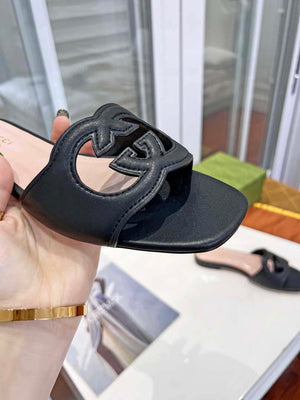 Gucci 694451 Women's Interlocking G cut-out slide sandal Black - 35 - View 8