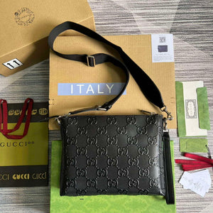 Gucci 696009 GG Embossed Medium Messenger Bag Black - Default Title - View 2