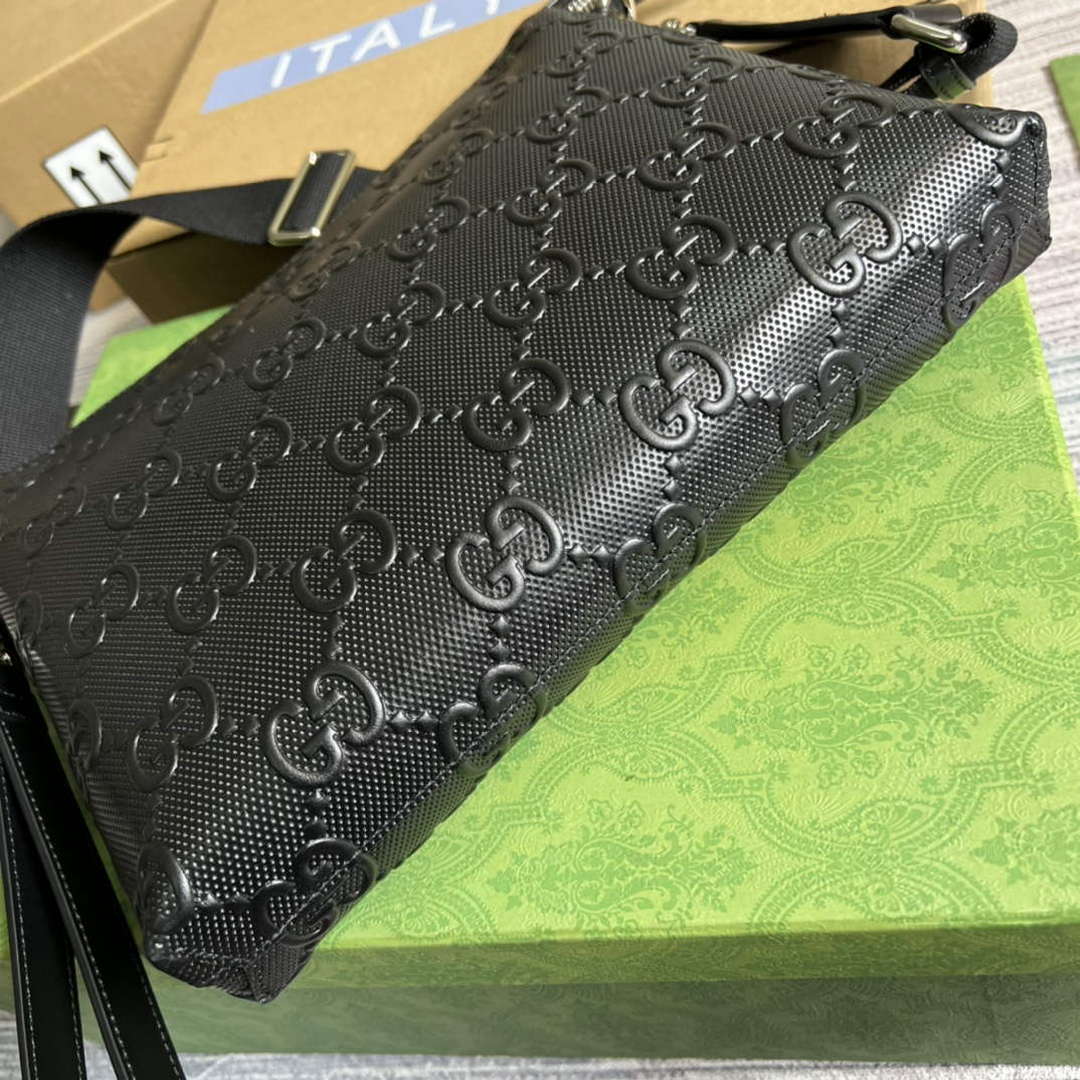Gucci 696009 GG Embossed Medium Messenger Bag Black