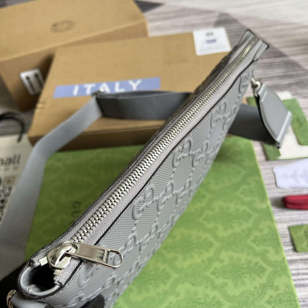 Gucci 696009 GG Embossed Medium Messenger Bag Gray