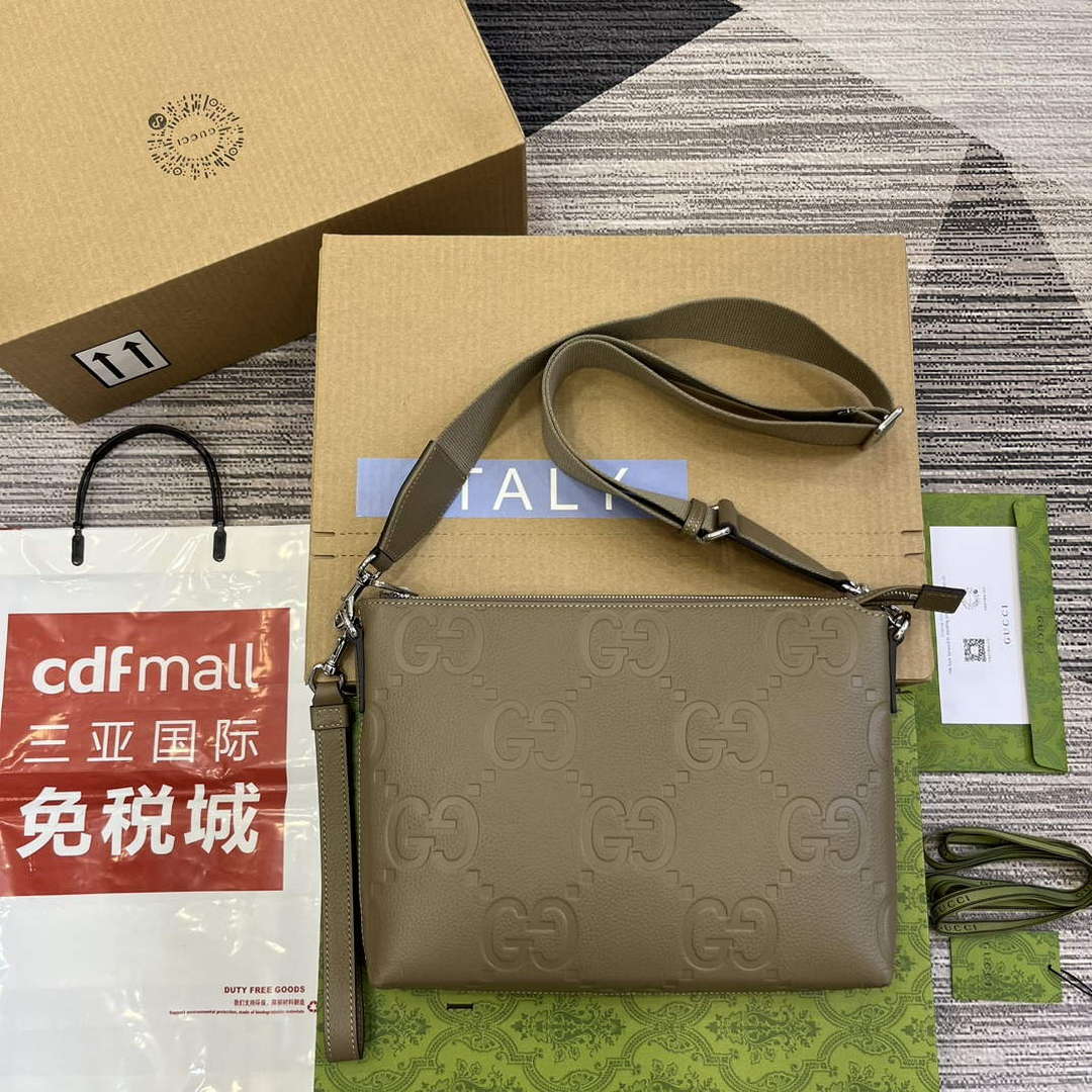 Gucci 696009 Jumbo GG Medium Messenger Bag Taupe - Default Title - View 1