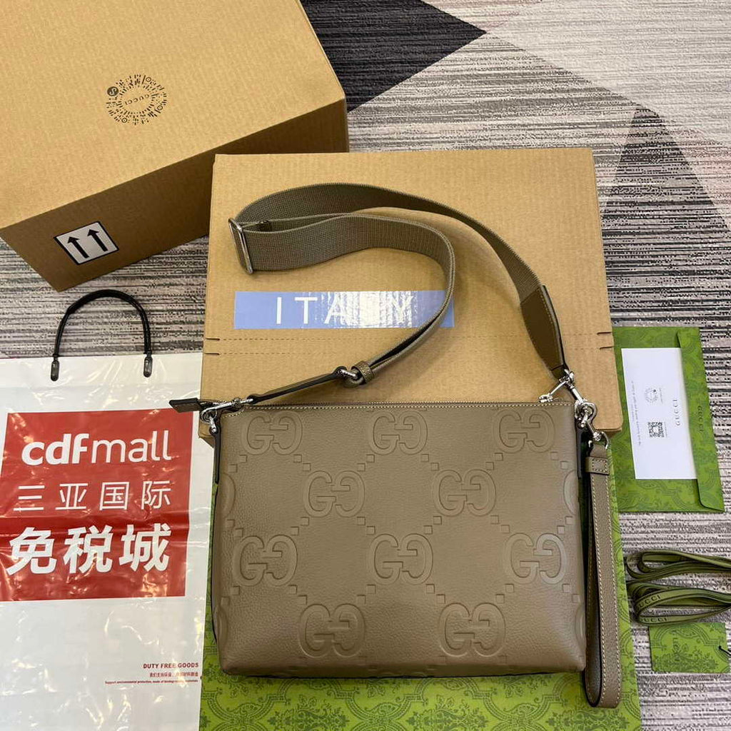 Gucci 696009 Jumbo GG Medium Messenger Bag Taupe