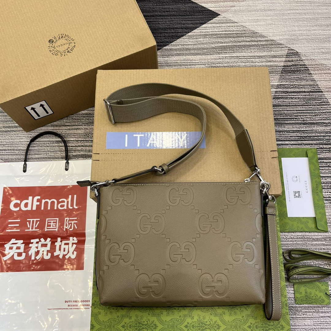 Gucci 696009 Jumbo GG Medium Messenger Bag Taupe