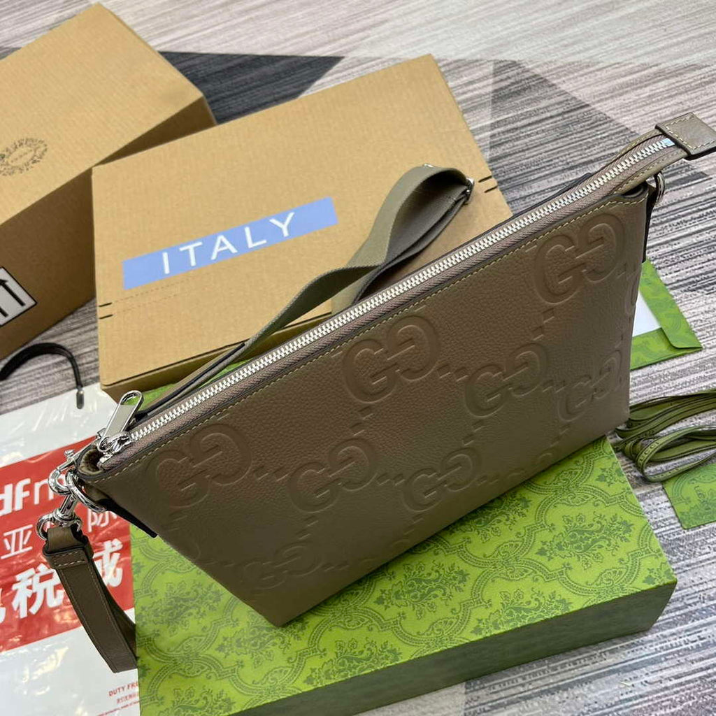 Gucci 696009 Jumbo GG Medium Messenger Bag Taupe