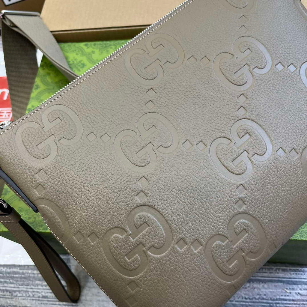 Gucci 696009 Jumbo GG Medium Messenger Bag Taupe