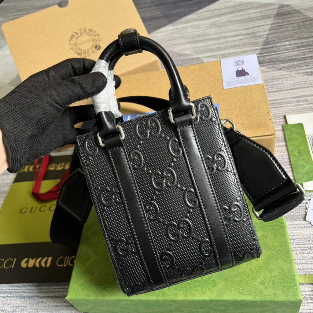 Gucci 696010 GG Embossed Mini Tote Bag Black