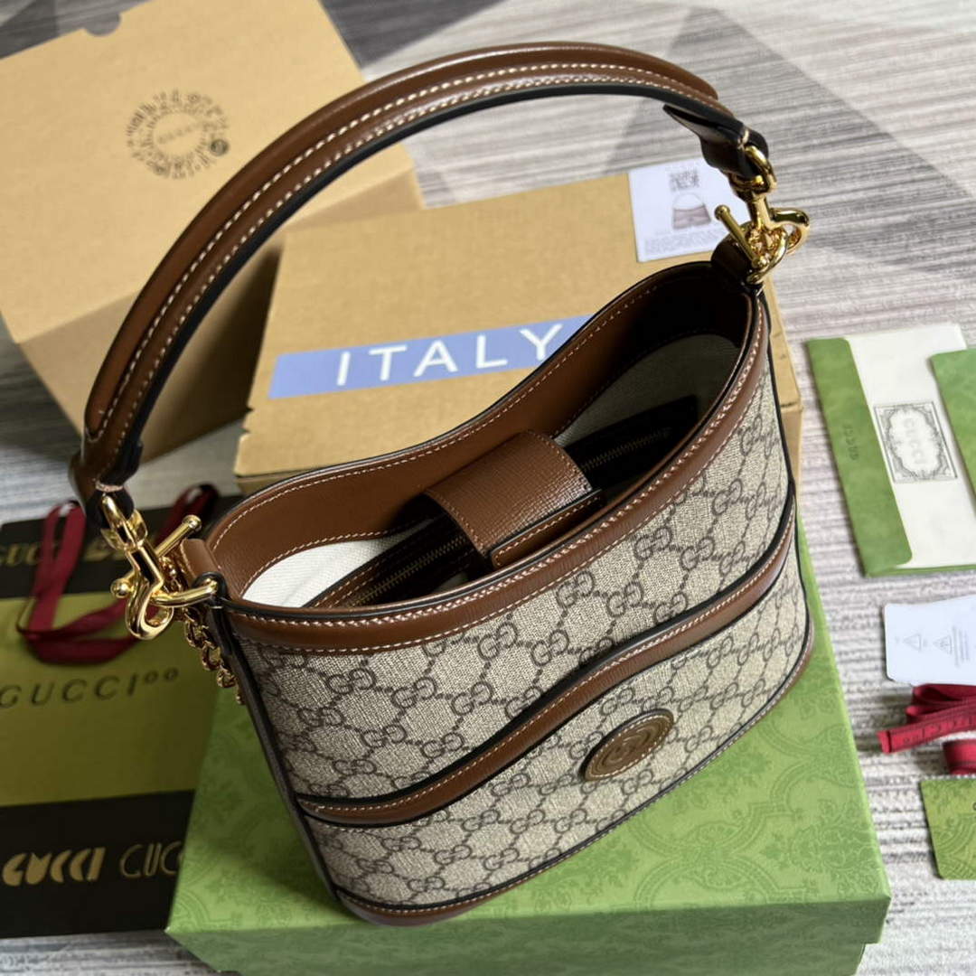 Gucci 696011 Large shoulder bag with Interlocking G Brown - Default Title - View 7