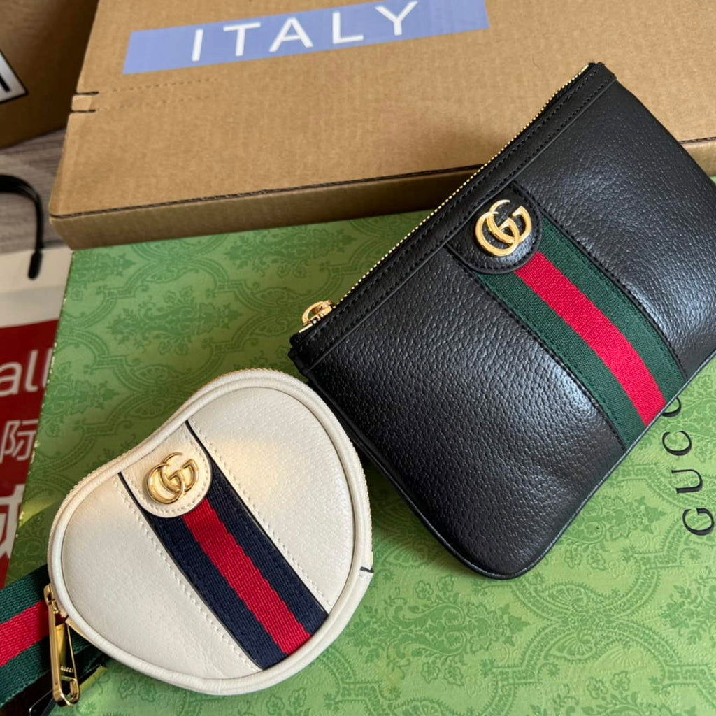 Gucci 698805 Ophidia gg Heart Utility Belt Bag Black and white