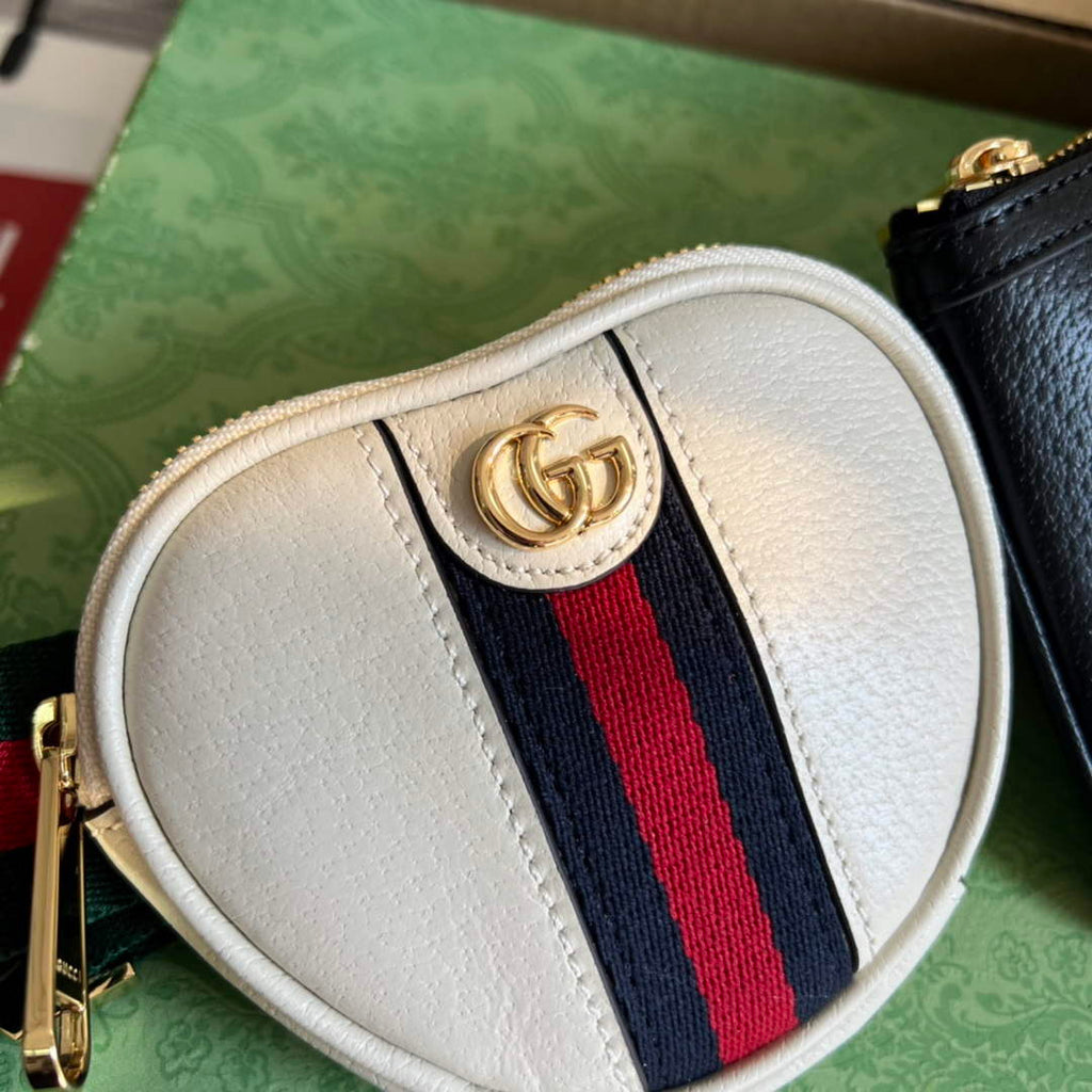 Gucci 698805 Ophidia gg Heart Utility Belt Bag Black and white